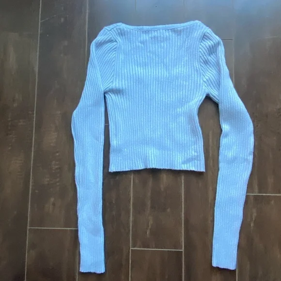 Debut Blue Ribbed Button Front Sweater Size Small/Medium - Picture 6 of 8